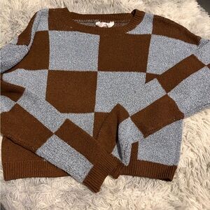 Brown and Blue Checkered Sweater